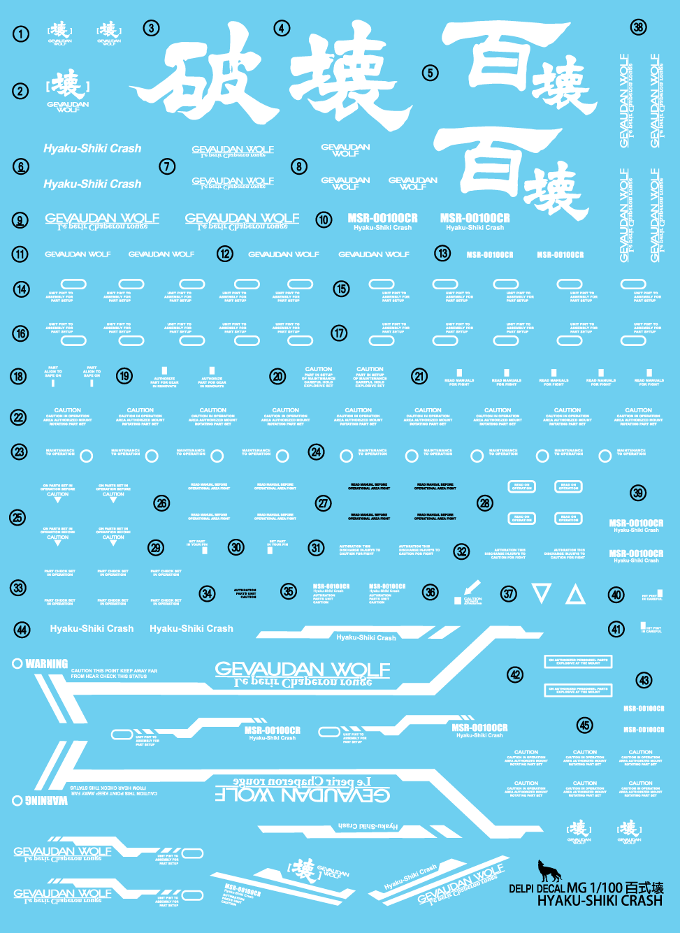 MG 1/100 Hyaku Shiki Crash Water Decal [DELPI DECAL]