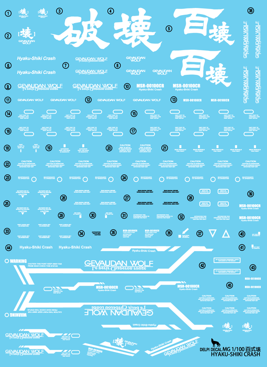 MG 1/100 Hyaku Shiki Crash Water Decal [DELPI DECAL]